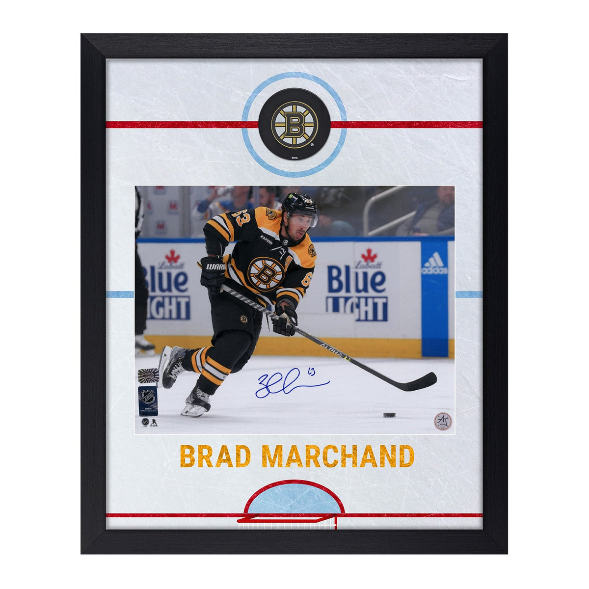 Brad Marchand Signed Boston Bruins Graphic Rink 19x23 Frame product image 1, provided for visual reference and product