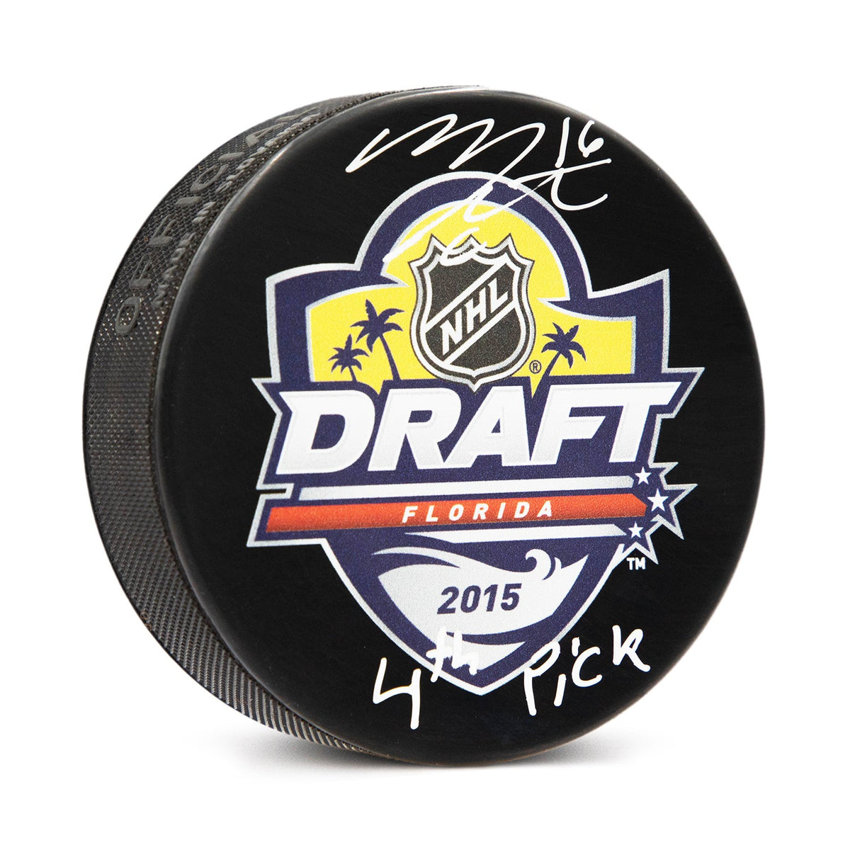 Mitch Marner Signed 2015 NHL Entry Draft Puck with 4th Pick Note product image 1, provided for visual reference and product
