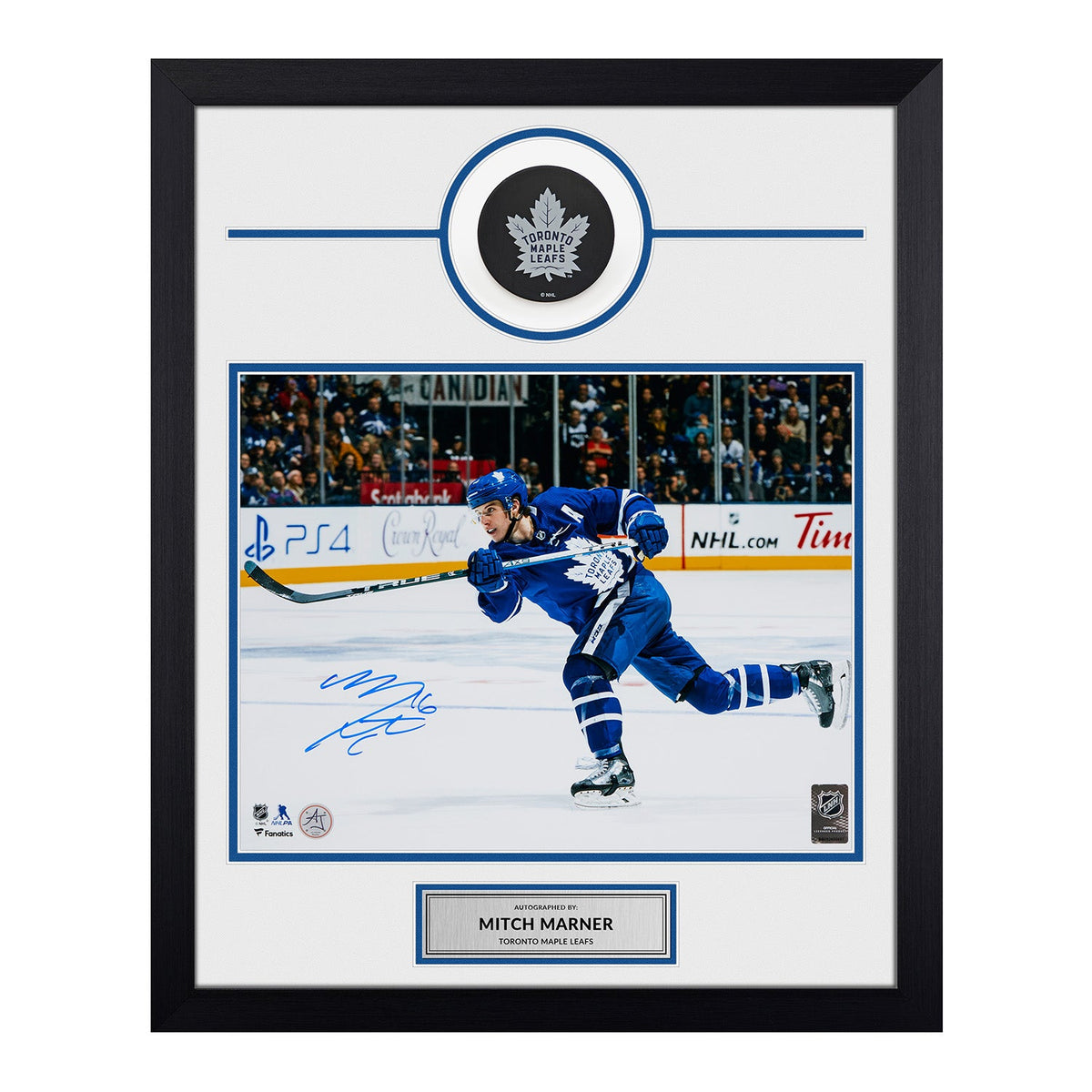 Mitch Marner Signed Toronto Maple Leafs Puck Logo 19x23 Frame product image 1, provided for visual reference and product