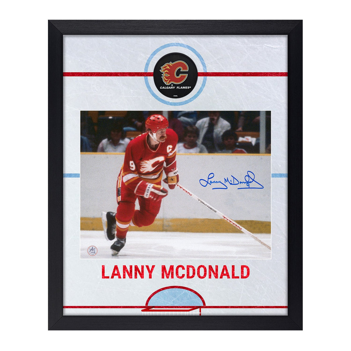 Lanny McDonald Signed Calgary Flames Graphic Rink 19x23 Frame product image 1, provided for visual reference and product