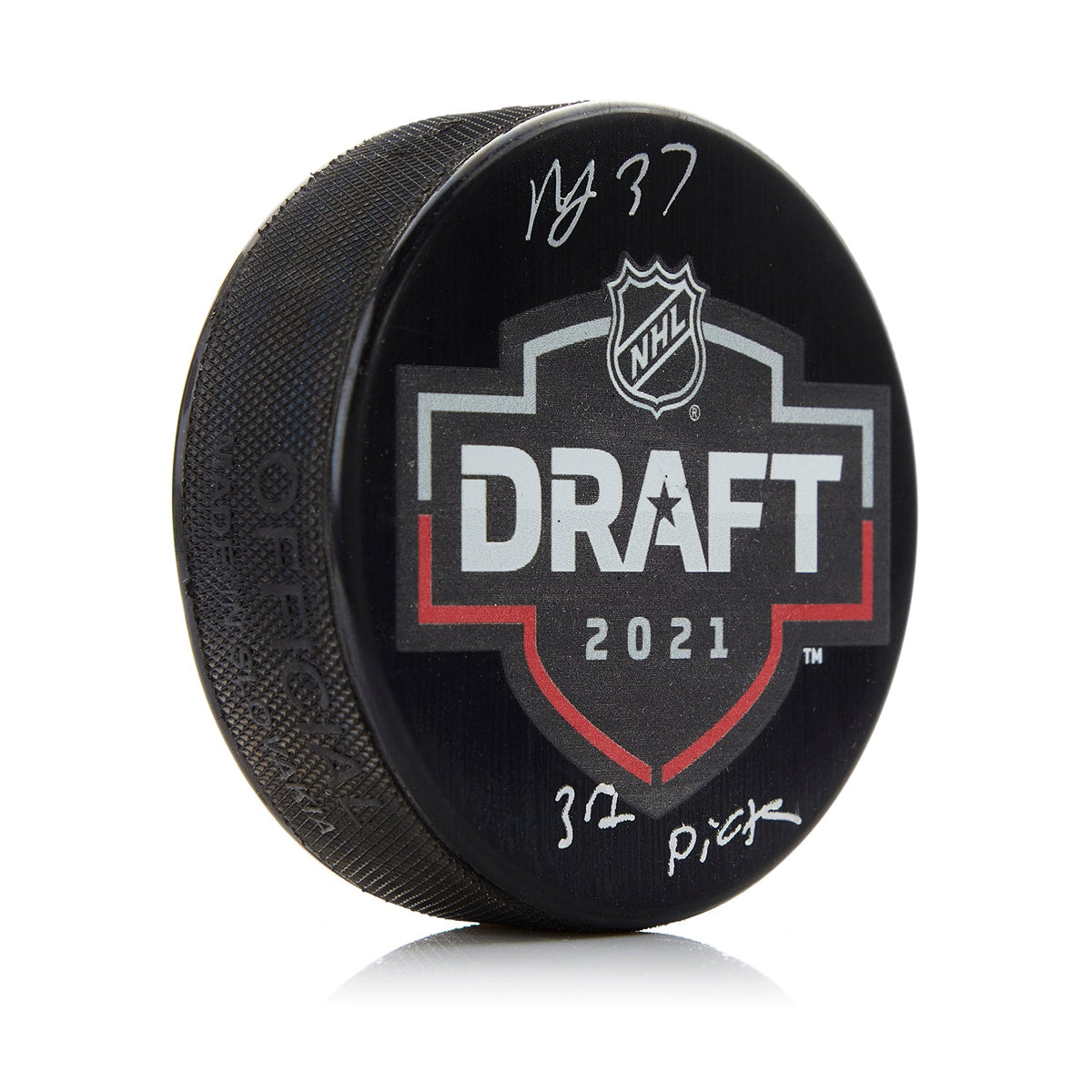 Mason McTavish Signed 2021 NHL Entry Draft Puck with 3rd Pick Note product image 1, provided for visual reference and
