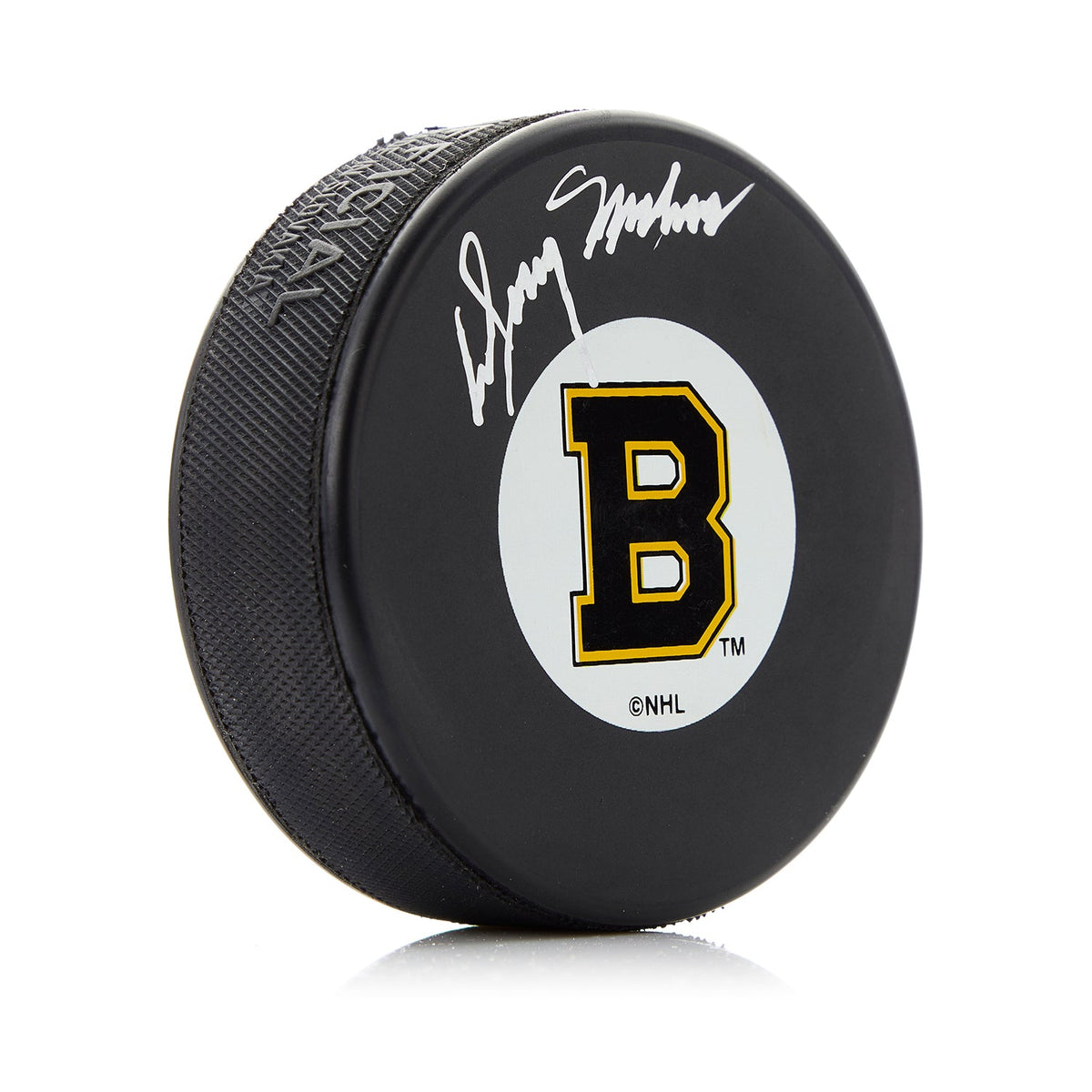 Doug Mohns Autographed Boston Bruins Hockey Puck product image 1, provided for visual reference and product detail review