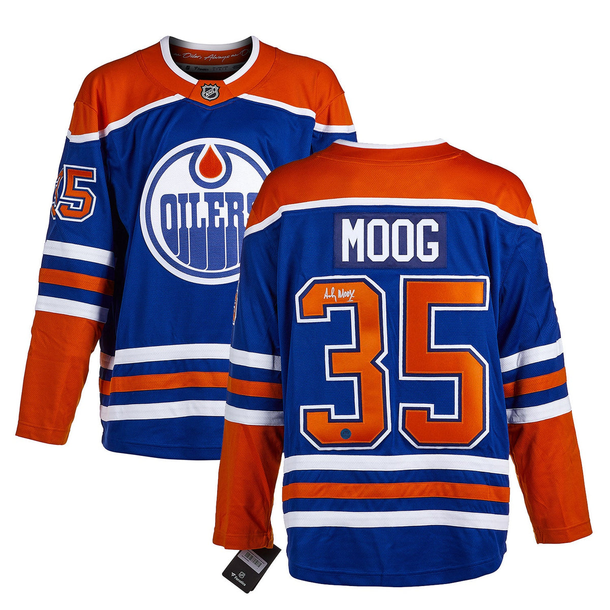 Andy Moog Autographed Edmonton Oilers Fanatics Breakaway Jersey product image 3, provided for visual reference and product