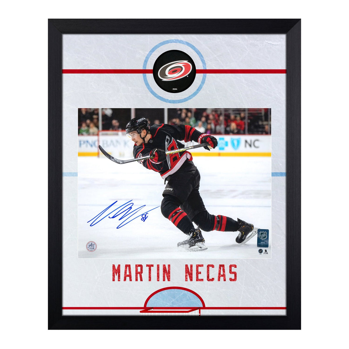 Martin Necas Signed Carolina Hurricanes Graphic Rink 19x23 Frame product image 1, provided for visual reference and product