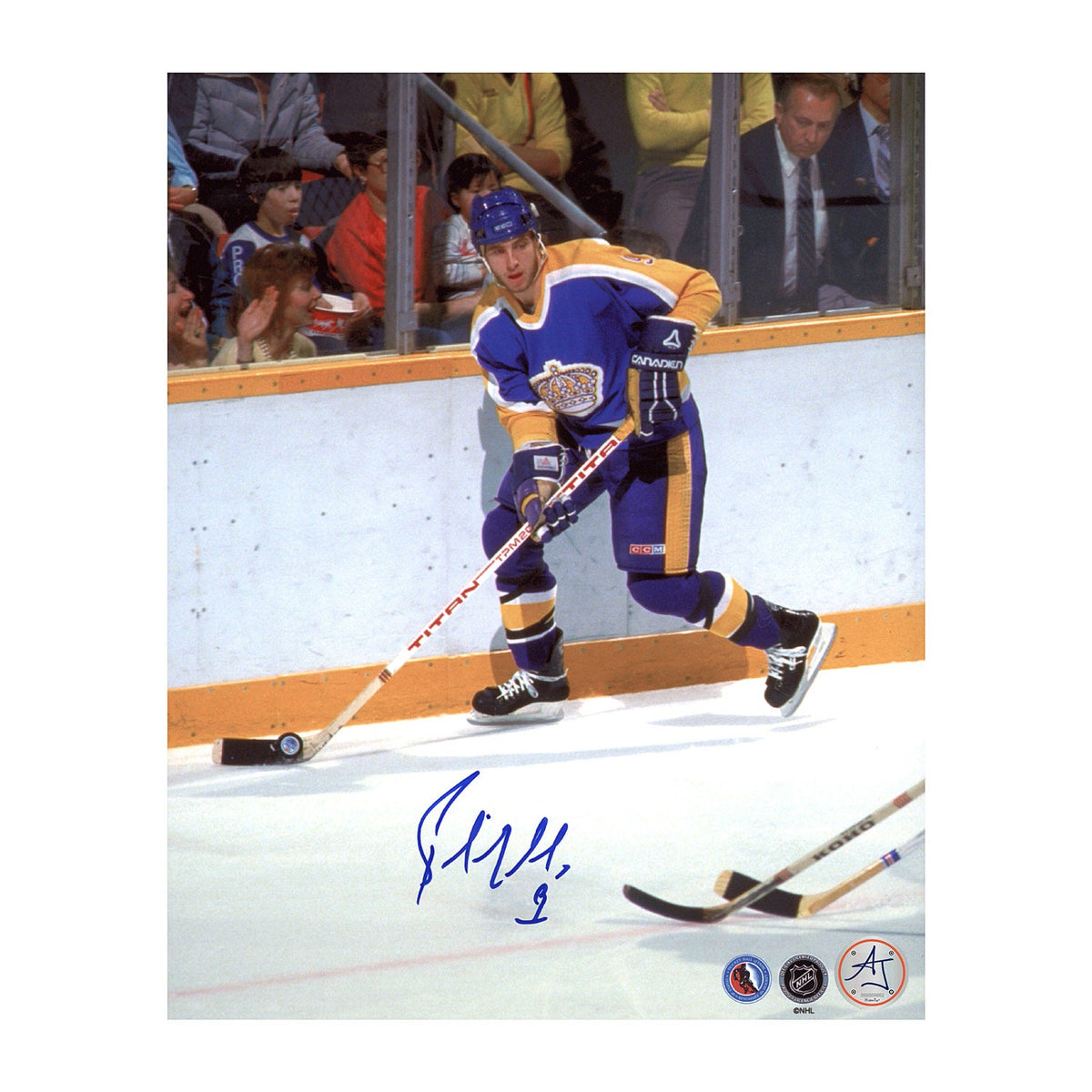 Bernie Nicholls Signed Los Angeles Kings Puck Rush 8x10 Photo product image 1, provided for visual reference and product
