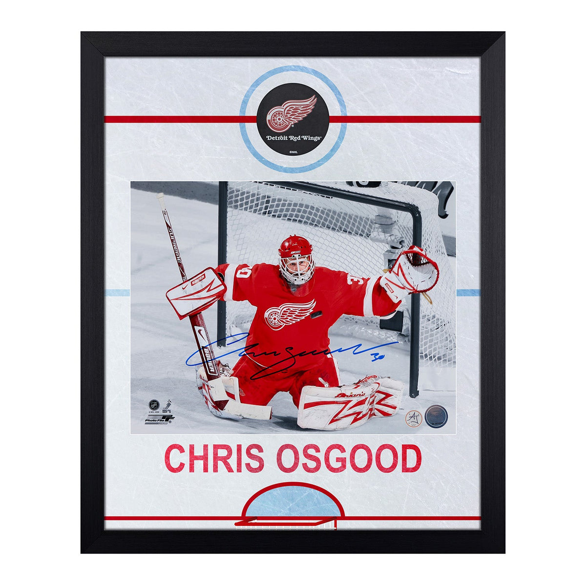 Chris Osgood Signed Detroit Red Wings Graphic Rink 19x23 Frame product image 1, provided for visual reference and product