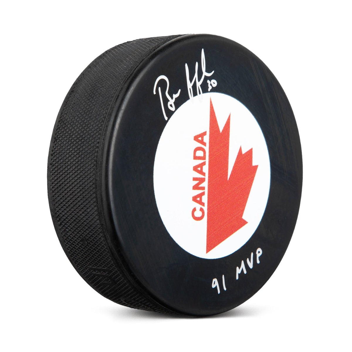 Bill Ranford Team Canada Signed Canada Cup Hockey Puck with 91 MVP Note product image 1, provided for visual reference and