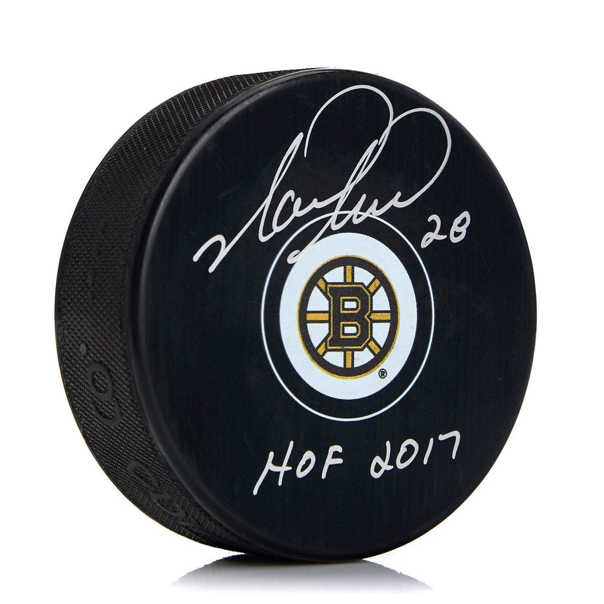 Mark Recchi Signed Boston Bruins Hockey Puck with HOF Note product image 1, provided for visual reference and product detail