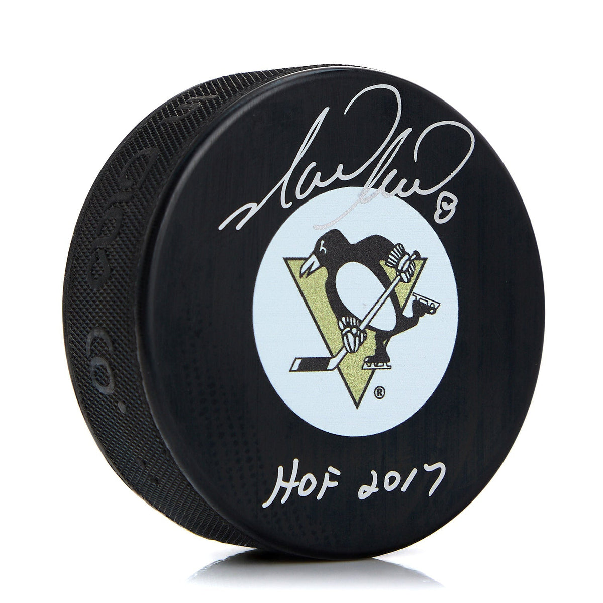 Mark Recchi Signed Pittsburgh Penguins Hockey Puck with HOF Note product image 1, provided for visual reference and product