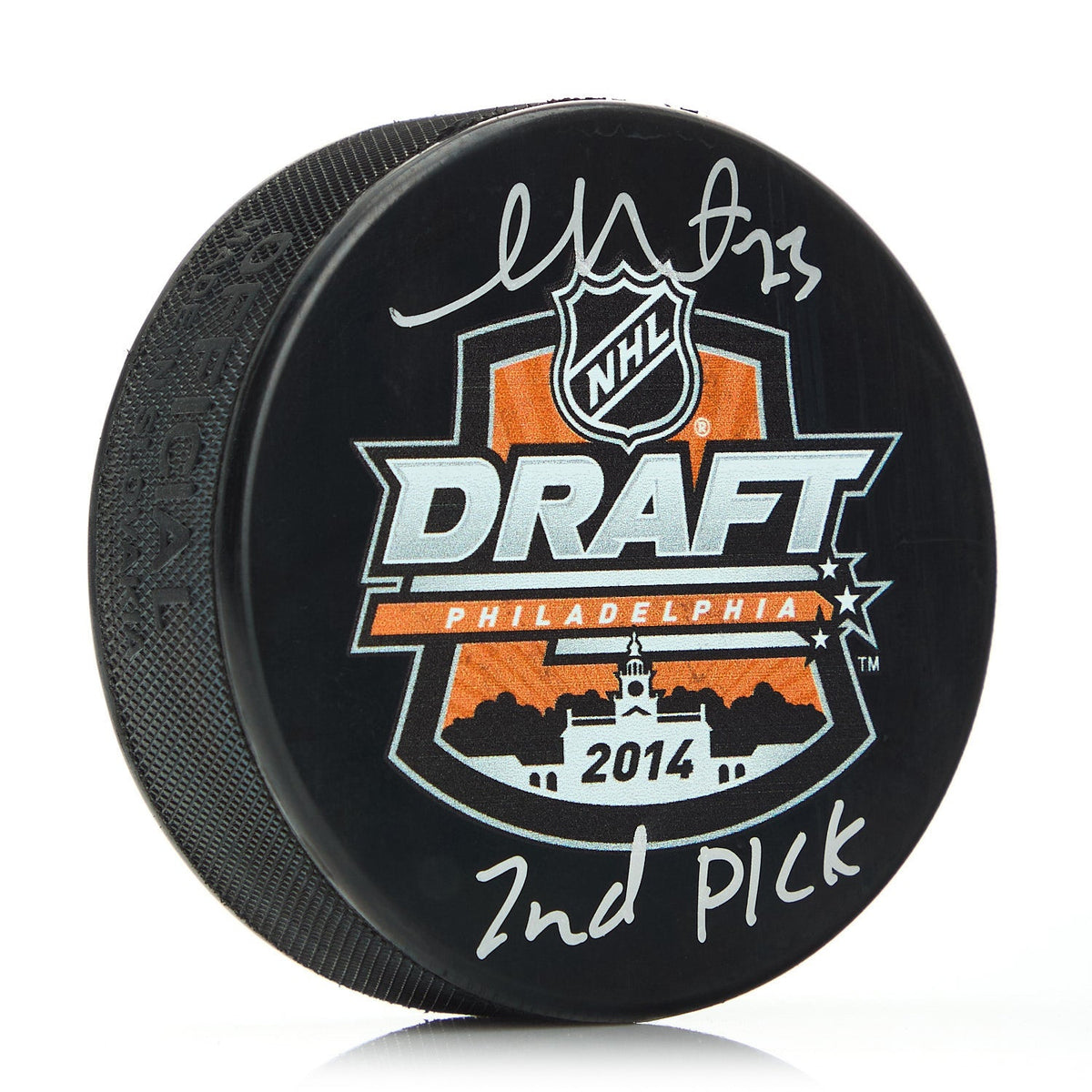 Sam Reinhart Signed 2014 NHL Entry Draft Puck with 2nd Pick Note product image 1, provided for visual reference and product
