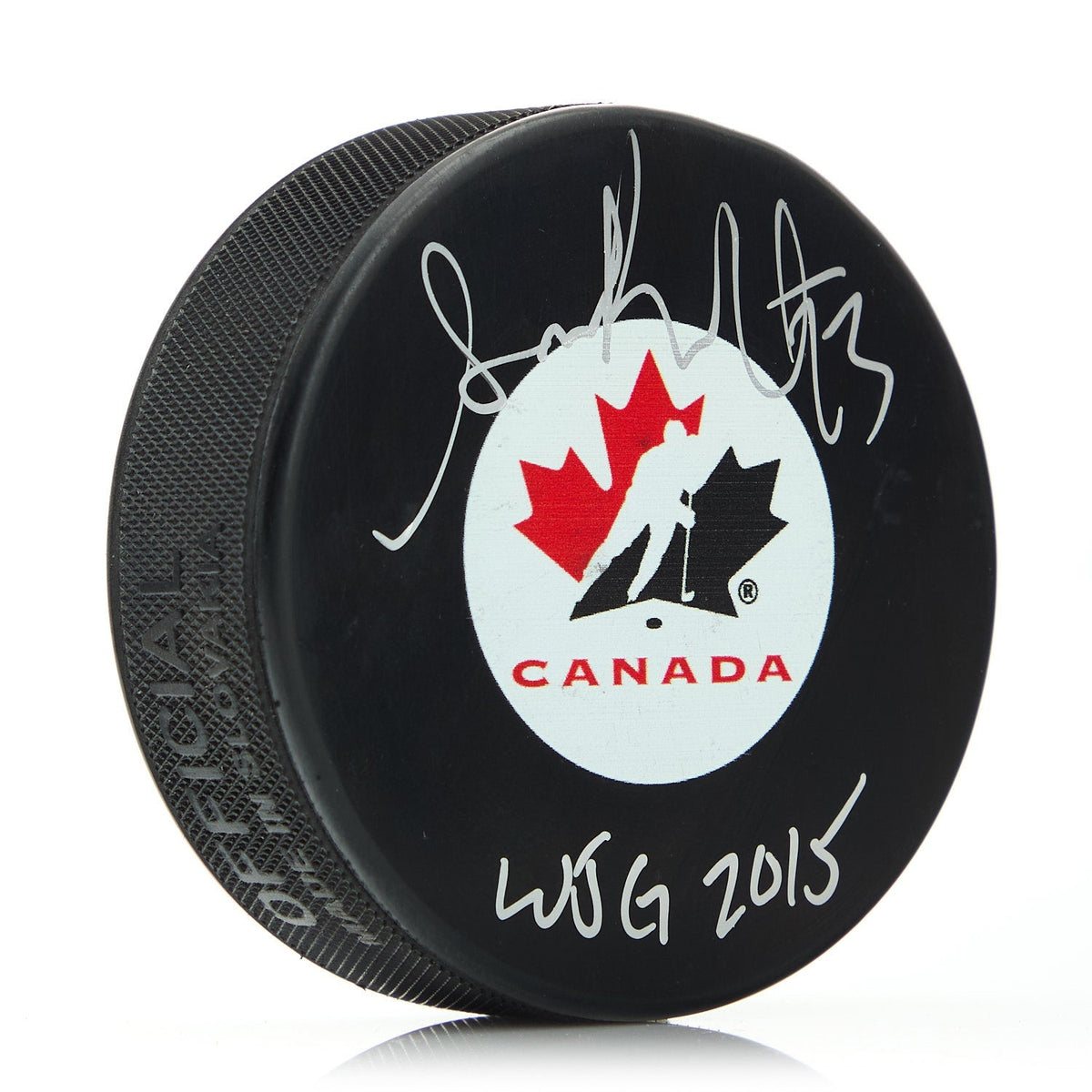 Sam Reinhart Signed Team Canada Puck with 2015 WJC Note product image 1, provided for visual reference and product detail