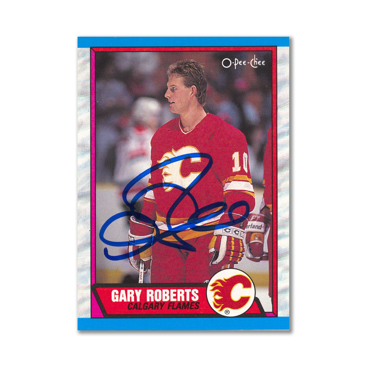Autographed 1989-90 O-Pee-Chee #202 Gary Roberts Rookie Card product image 1, provided for visual reference and product