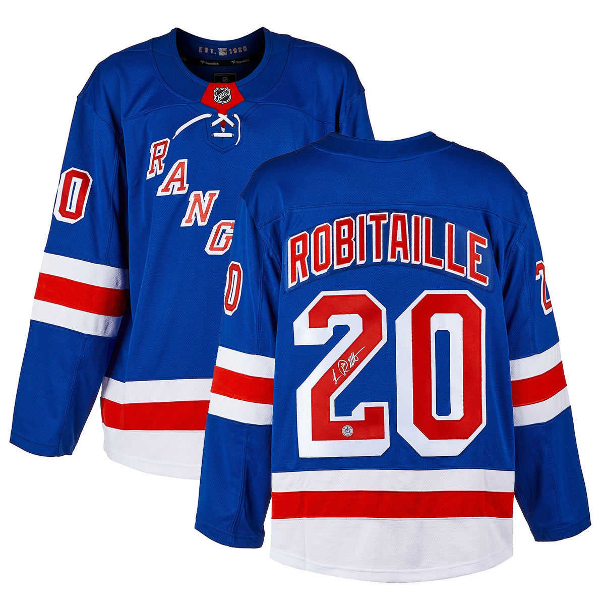 Luc Robitaille Autographed New York Rangers Fanatics Breakaway Jersey product image 3, provided for visual reference and