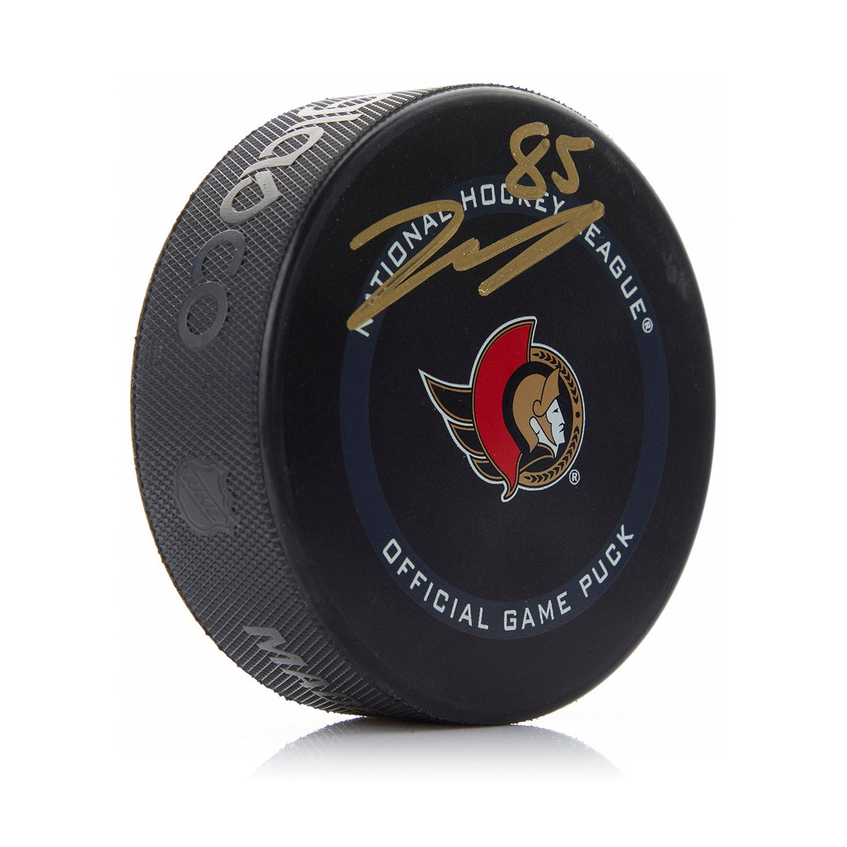 Jake Sanderson Autographed Ottawa Senators Official Game Puck product image 1, provided for visual reference and product