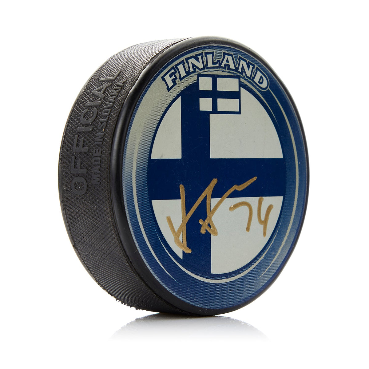 Juuse Saros Autographed Team Finland Hockey Puck product image 1, provided for visual reference and product detail review