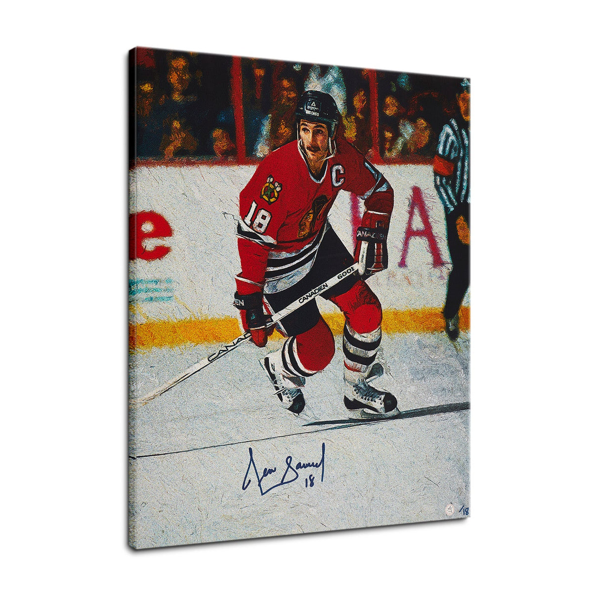 Denis Savard Signed Chicago Hockey Portrait 26x32 Art Canvas /19 product image 1, provided for visual reference and product