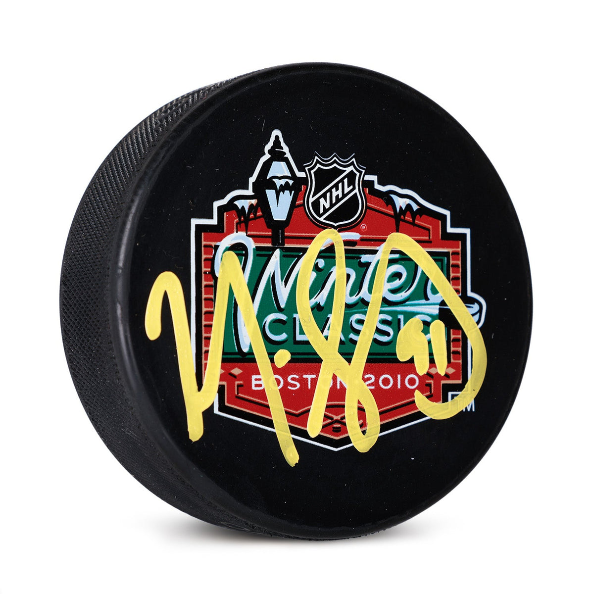 Marc Savard Signed Boston Bruins 2008 Winter Classic Souvenir Puck product image 1, provided for visual reference and