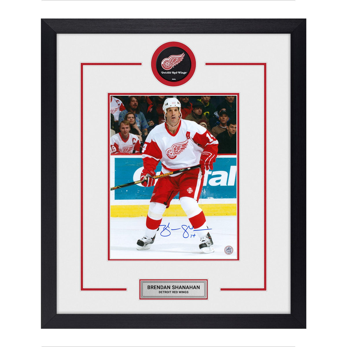 Brendan Shanahan Signed Detroit Red Wings Puck Logo 23x27 Frame product image 1, provided for visual reference and product