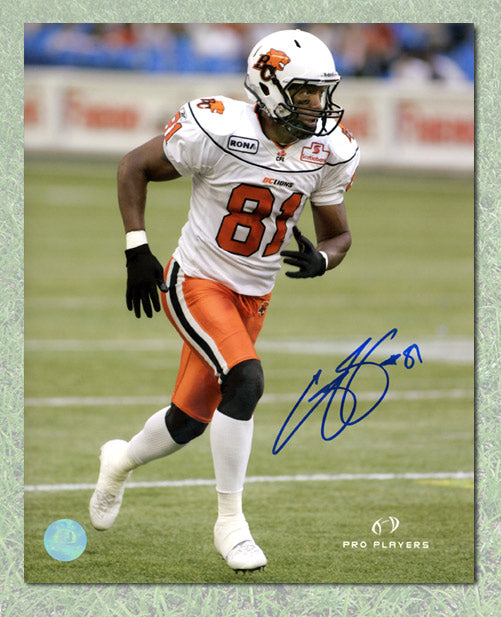 Geroy Simon Autographed BC Lions Football 8x10 Photo product image 1, provided for visual reference and product detail review
