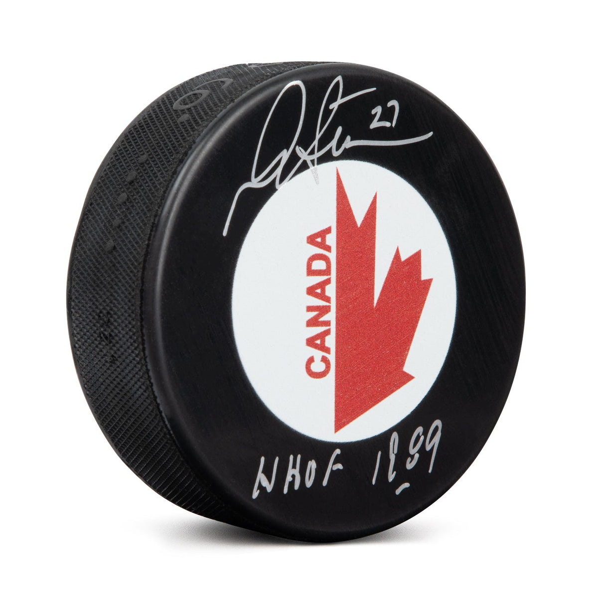 Darryl Sittler Signed Team Canada Canada Cup Inglasco puck product image 1, provided for visual reference and product detail