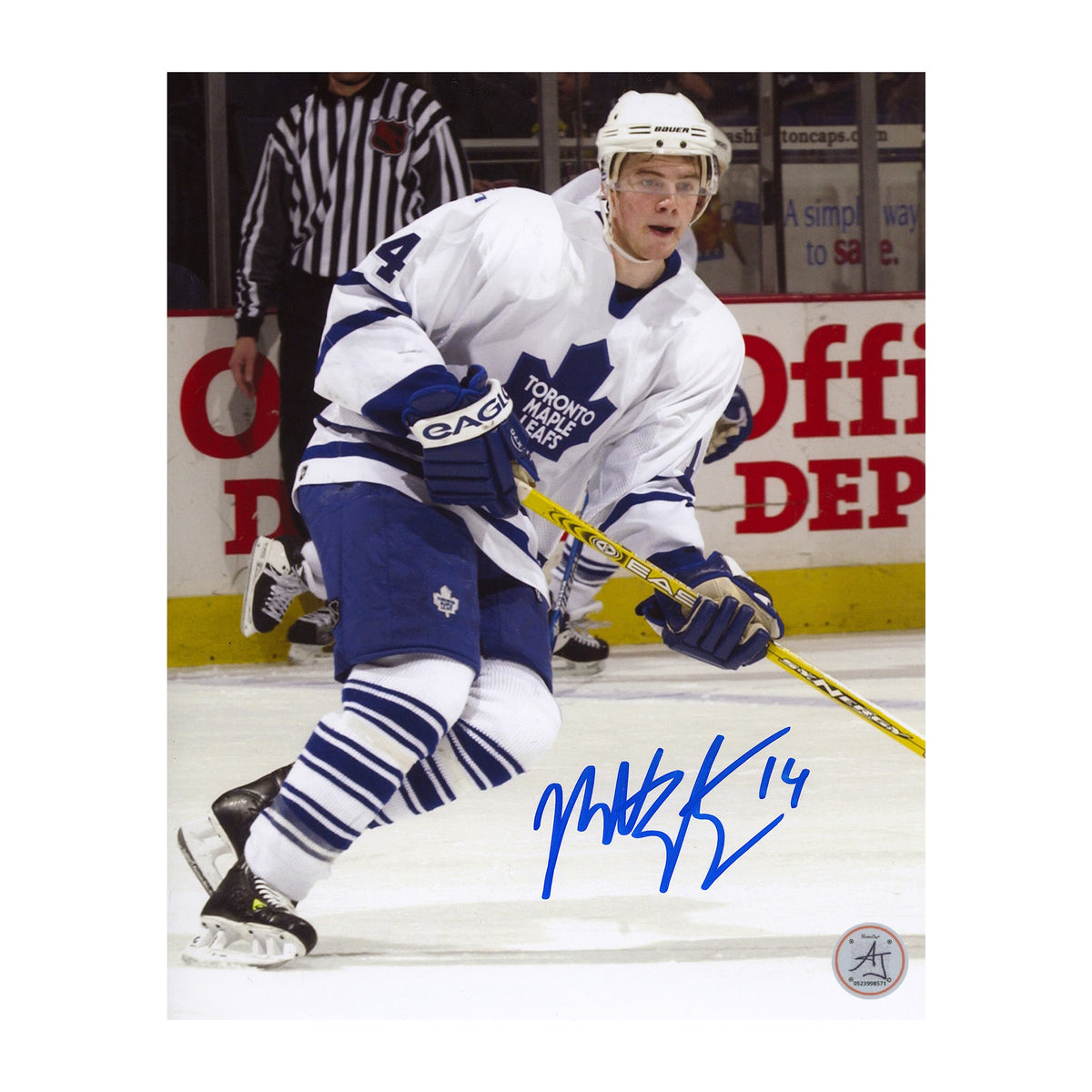 Matt Stajan Autographed Toronto Maple Leafs Game Action 8x10 Photo product image 1, provided for visual reference and