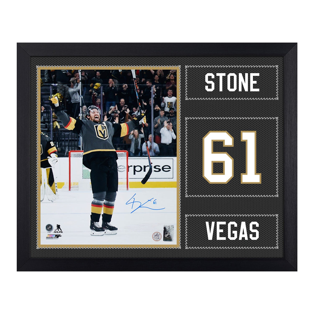 Mark Stone Signed Vegas Golden Knights Uniform Graphic 19x23 Frame product image 1, provided for visual reference and