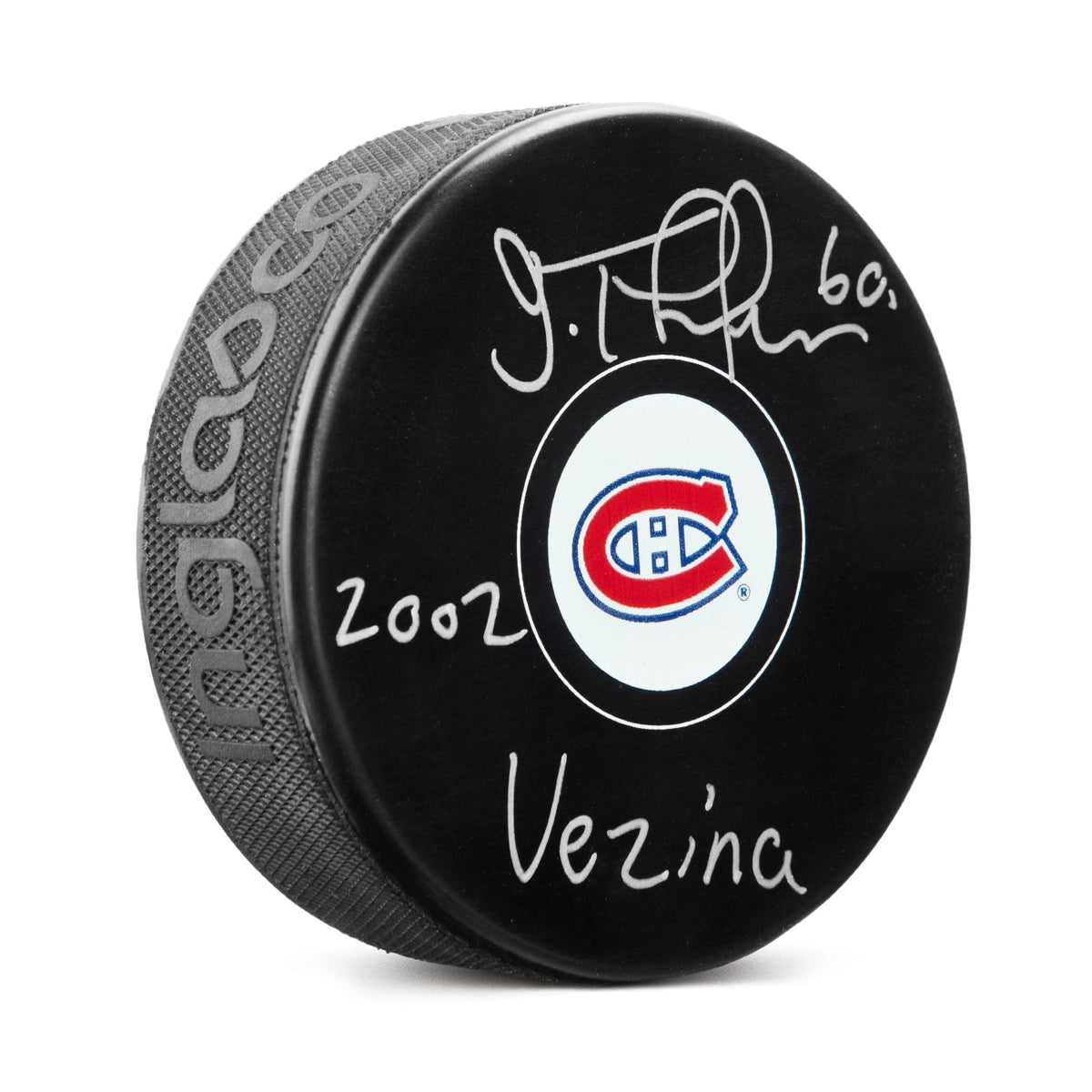 Jose Theodore Signed Montreal Canadiens Puck with 2002 Vezina Note product image 1, provided for visual reference and