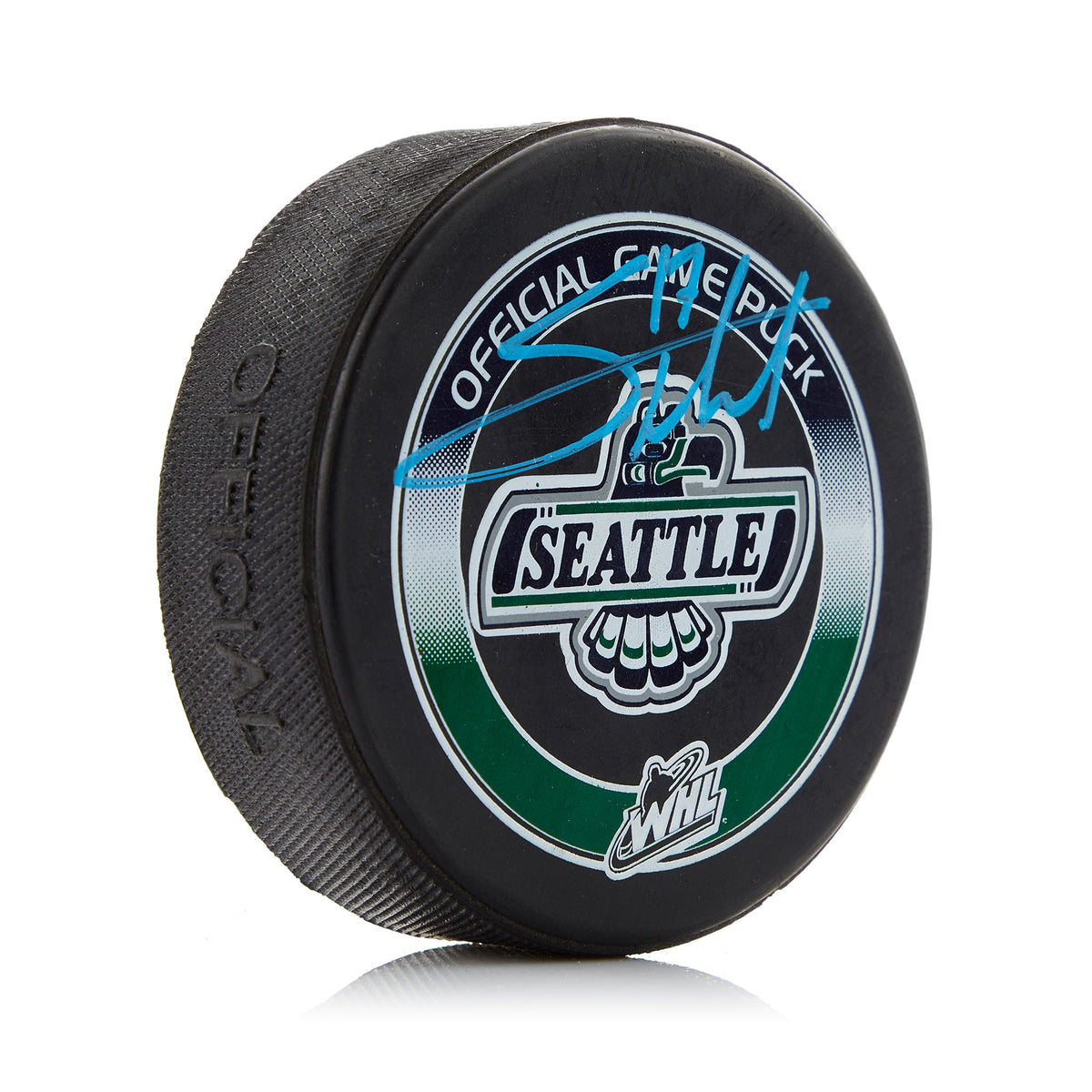 Shea Theodore Seattle Thunderbirds Signed Official Game Puck product image 1, provided for visual reference and product