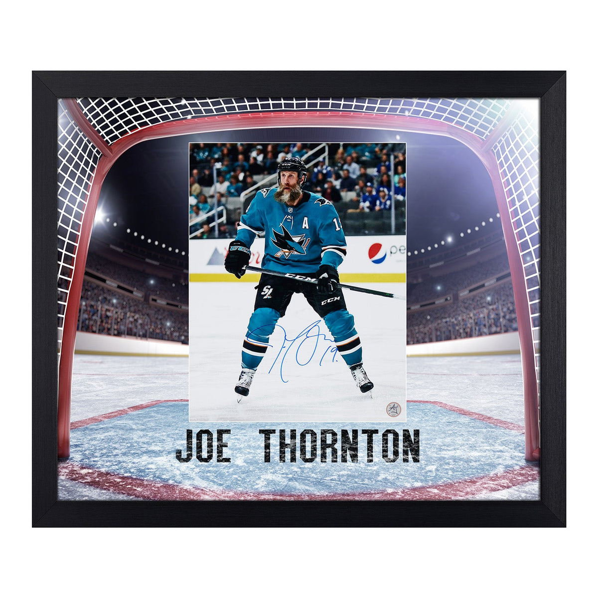 Joe Thornton Signed San Jose Sharks Netcam Graphic 23x27 Frame product image 1, provided for visual reference and product