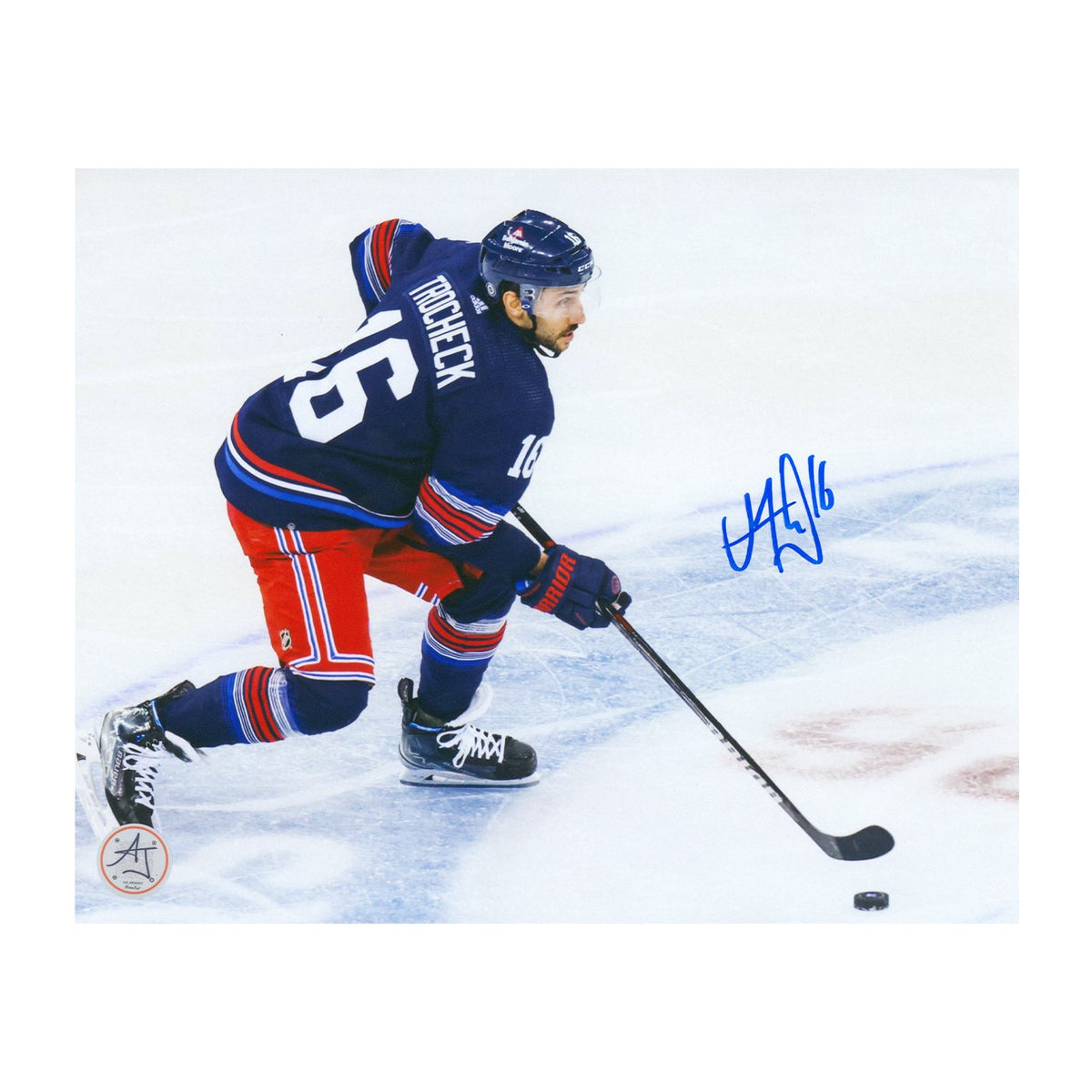 Vincent Trocheck Signed New York Rangers Elevated Angle 8x10 Photo product image 1, provided for visual reference and