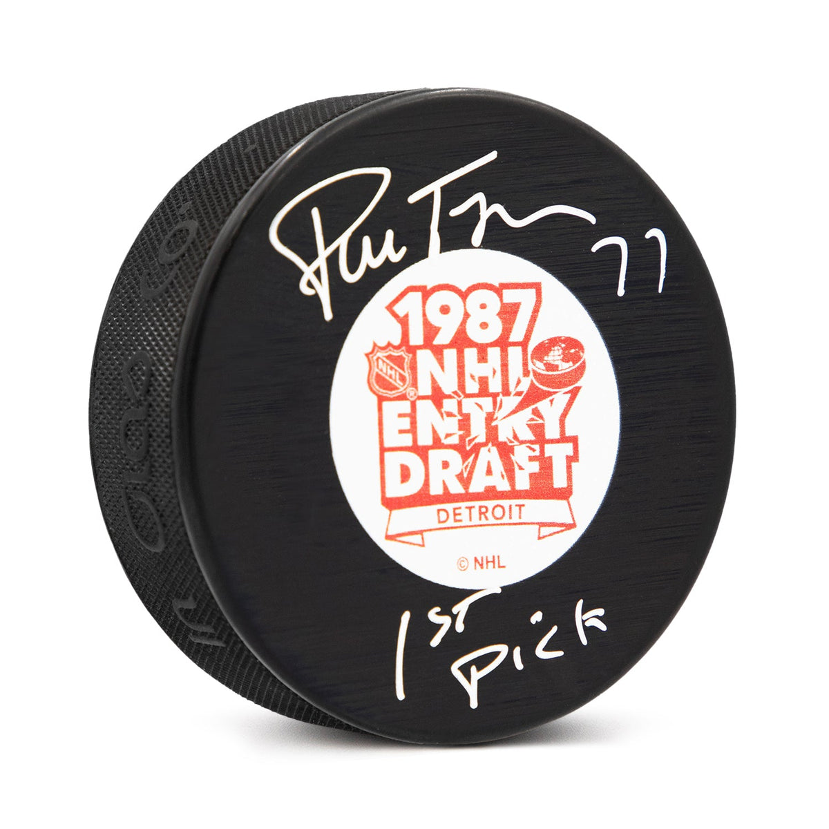 Pierre Turgeon Signed 1987 NHL Entry Draft Puck with 1st Pick Note product image 1, provided for visual reference and