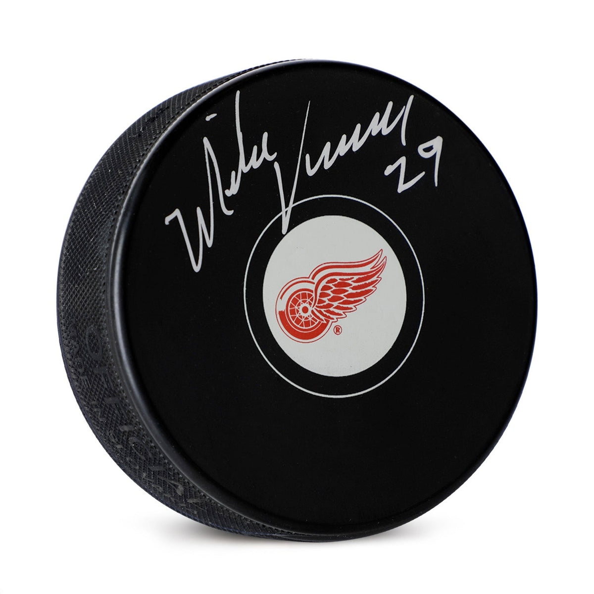 Mike Vernon Autographed Detroit Red Wings Hockey Puck product image 1, provided for visual reference and product detail