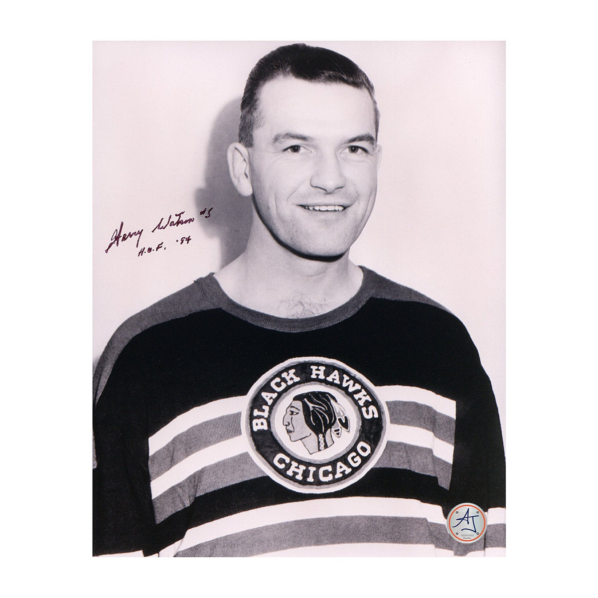 Harry Watson Autographed Chicago Blackhawks Black and White 8x10 Photo product image 1, provided for visual reference and