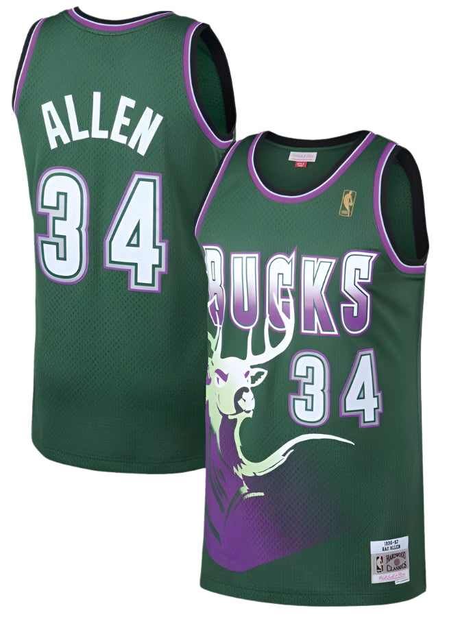 Milwaukee Bucks Ray Allen Mitchell & Ness Kelly Green 1996-97 Hardwood Classics Swingman Jersey product image 1, provided