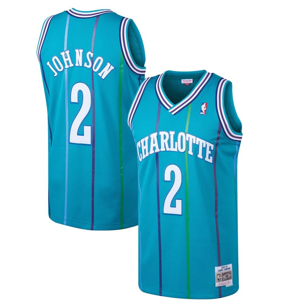Larry Johnson Teal Charlotte Hornets 1992 93 Hardwood Classics Swingman Jersey | Stitched Jersey RTJS 11775 product image 1,