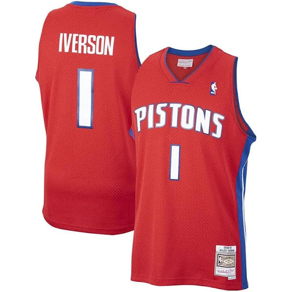 Detroit Pistons Allen Iverson 2008-09 Mitchell & Ness Red Basketball Jersey product image 1, provided for visual reference