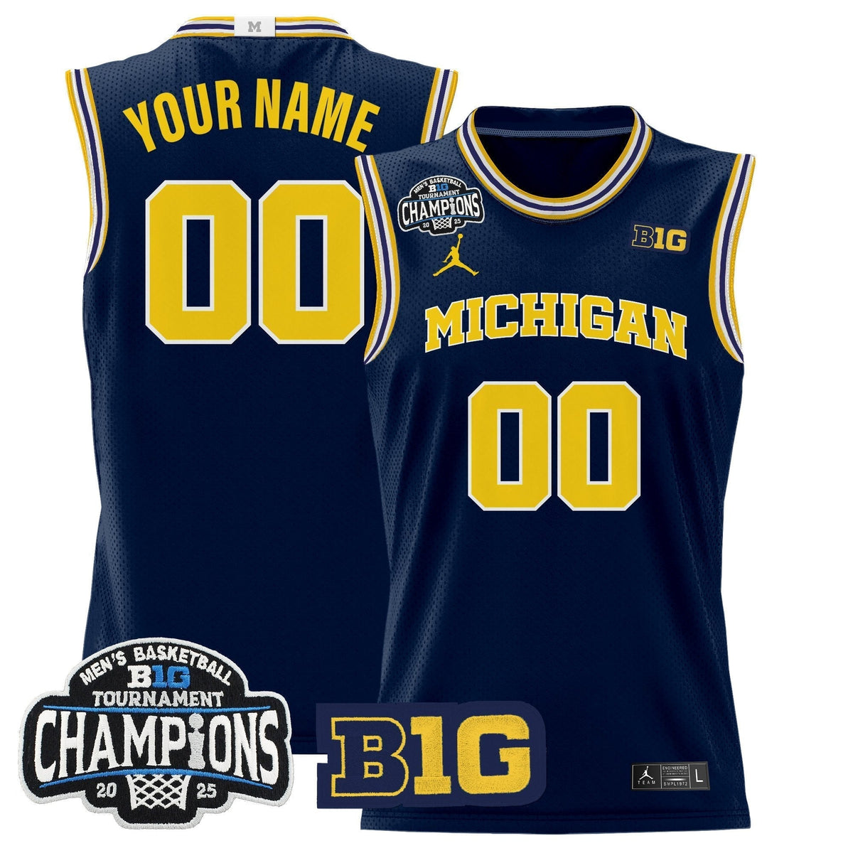 MICH 2025 Big Ten Conference Tournament Champions Basketball Custom Jersey - Stitched product image 1, provided for visual