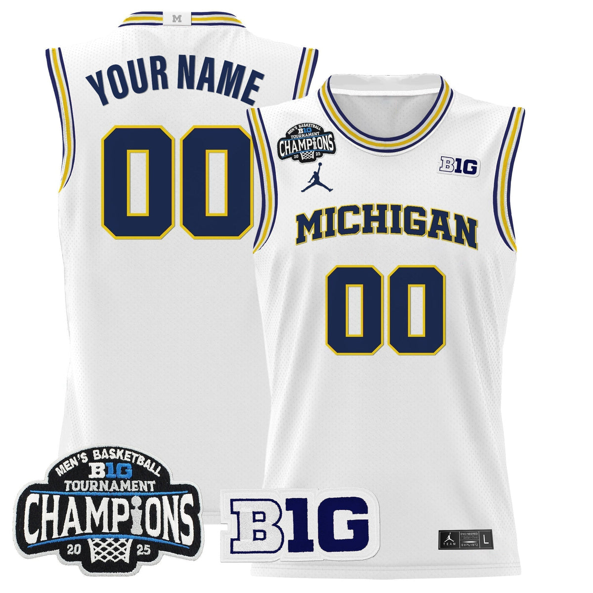 MICH 2025 Big Ten Conference Tournament Champions Basketball Custom Jersey - Stitched product image 3, provided for visual