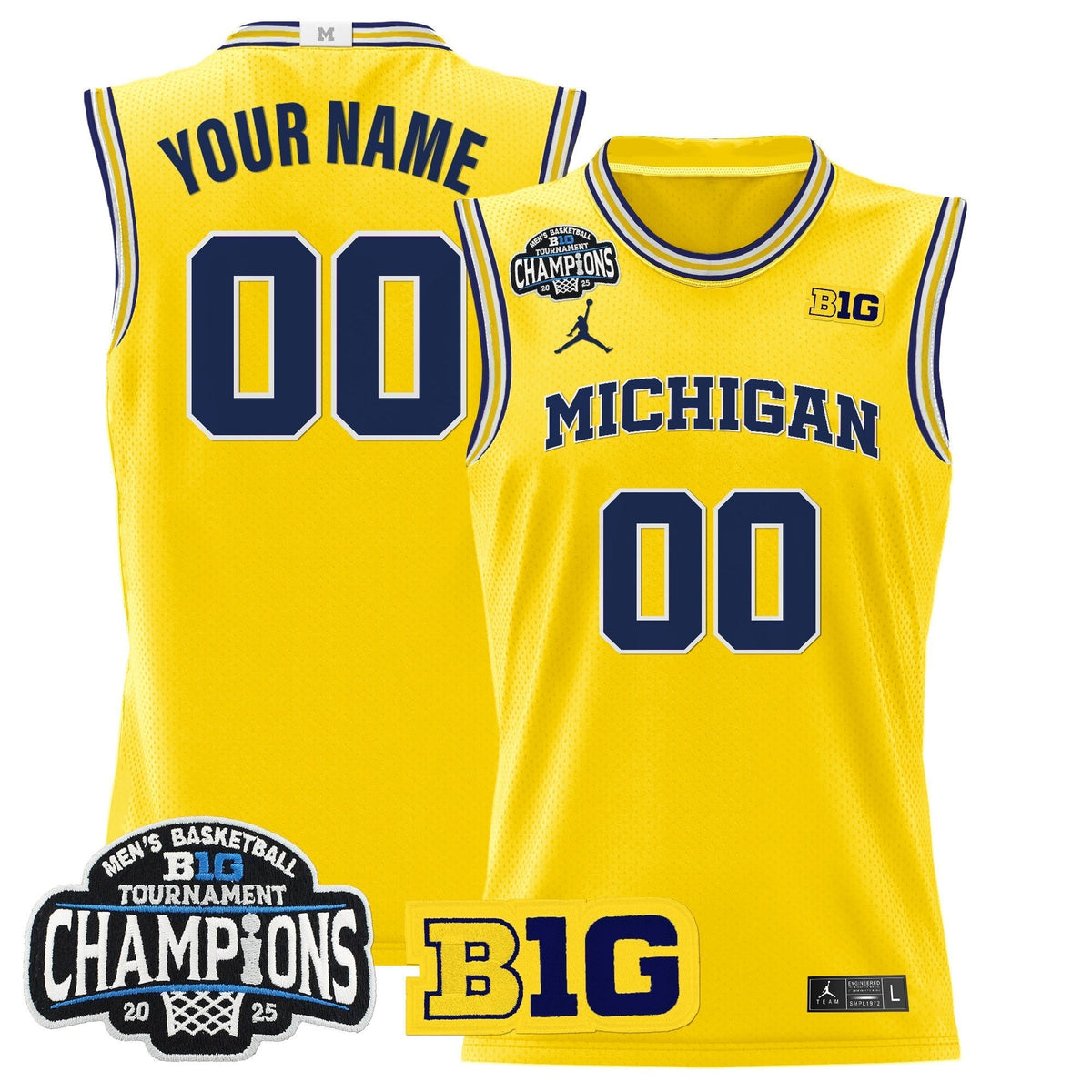 MICH 2025 Big Ten Conference Tournament Champions Basketball Custom Jersey - Stitched product image 2, provided for visual