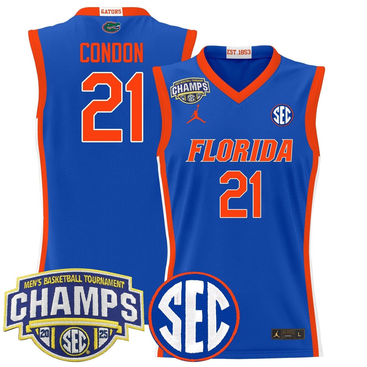 UF 2025 SEC Conference Tournament Champions Basketball Jersey - Stitched product image 2, provided for visual reference and
