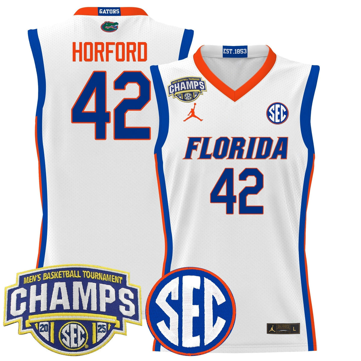UF 2025 SEC Conference Tournament Champions Basketball Jersey - Stitched product image 9, provided for visual reference and