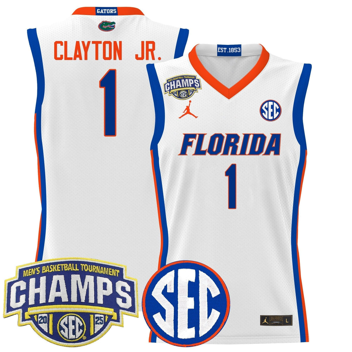 UF 2025 SEC Conference Tournament Champions Basketball Jersey - Stitched product image 1, provided for visual reference and