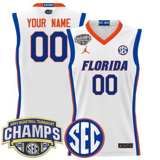 UF 2025 SEC Conference Tournament Champions Basketball Custom Jersey - Stitched product image 1, provided for visual