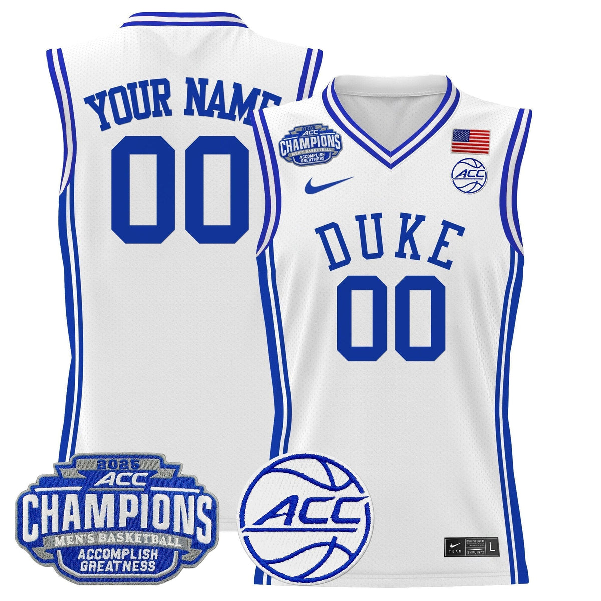 DUKE 2025 ACC Conference Tournament Champions Basketball Custom Jersey - Stitched product image 1, provided for visual