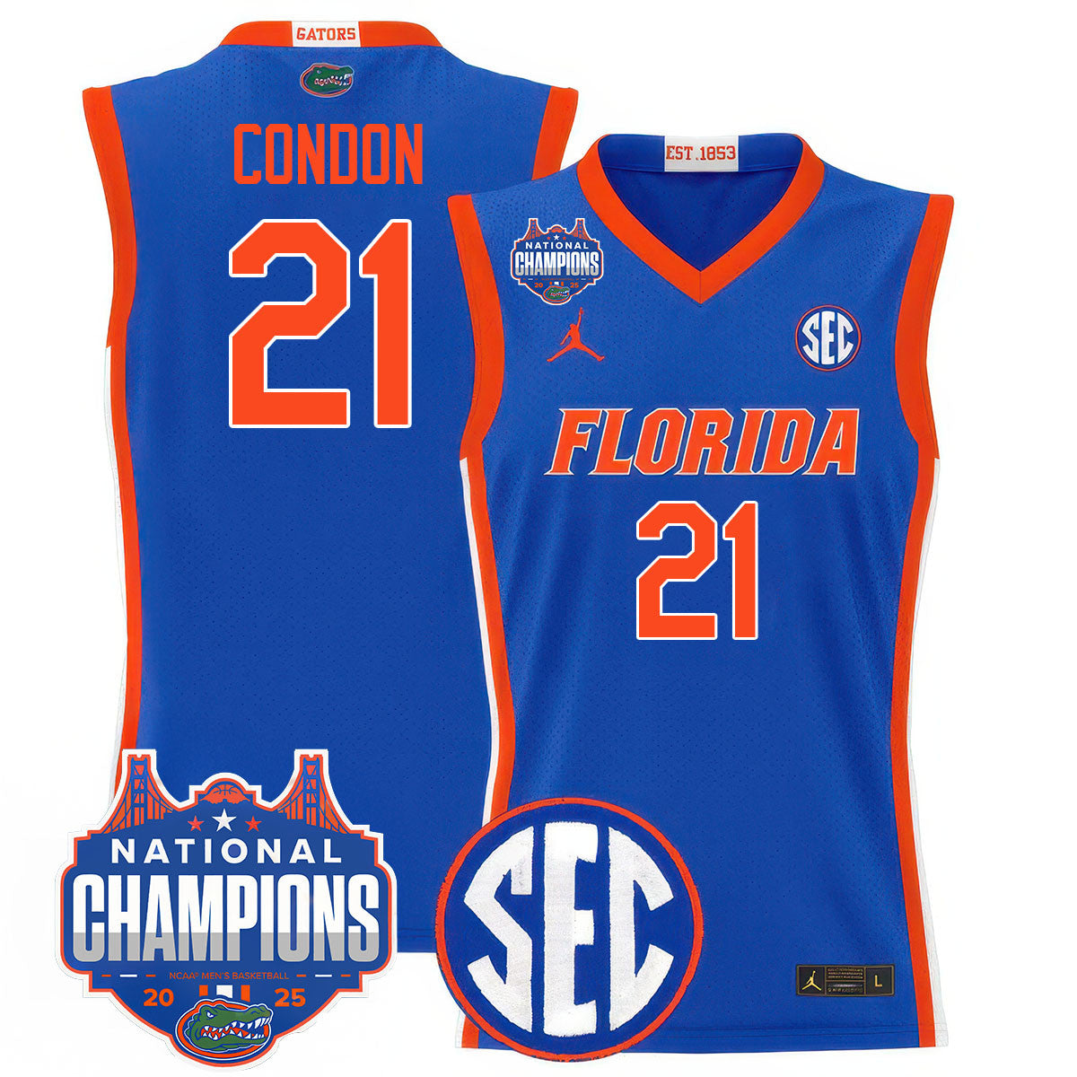 UF 2025 National Champions Basketball Jersey - Stitched product image 5, provided for visual reference and product detail