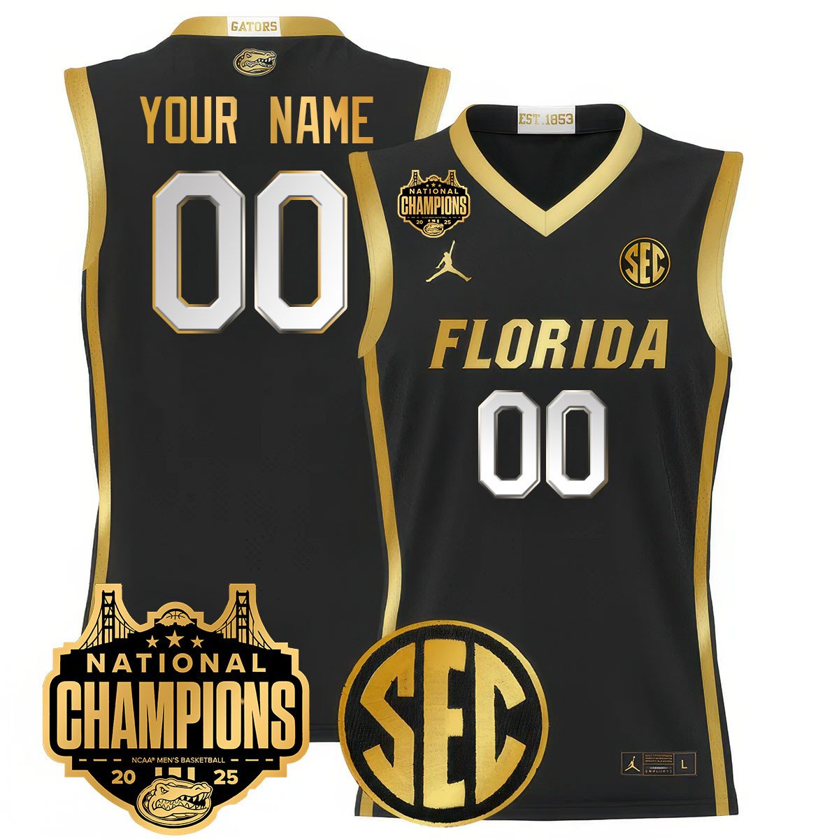 Custom Name/Gender UF 2025 National Champions Basketball Jersey - Stitched product image 1, provided for visual reference