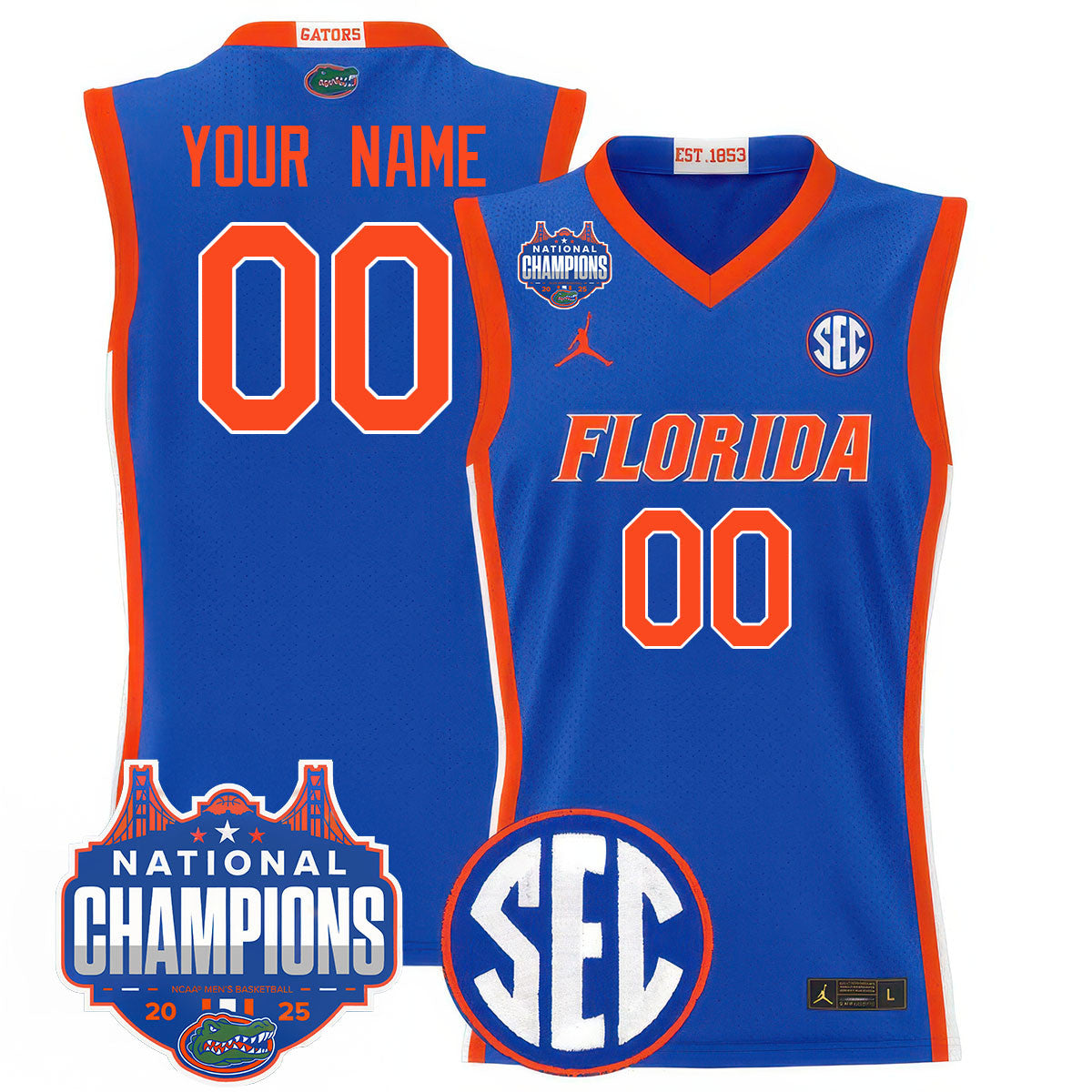 Custom Name/Gender UF 2025 National Champions Basketball Jersey - Stitched product image 2, provided for visual reference