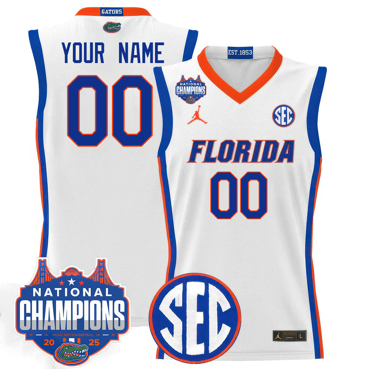 Custom Name/Gender UF 2025 National Champions Basketball Jersey - Stitched product image 4, provided for visual reference