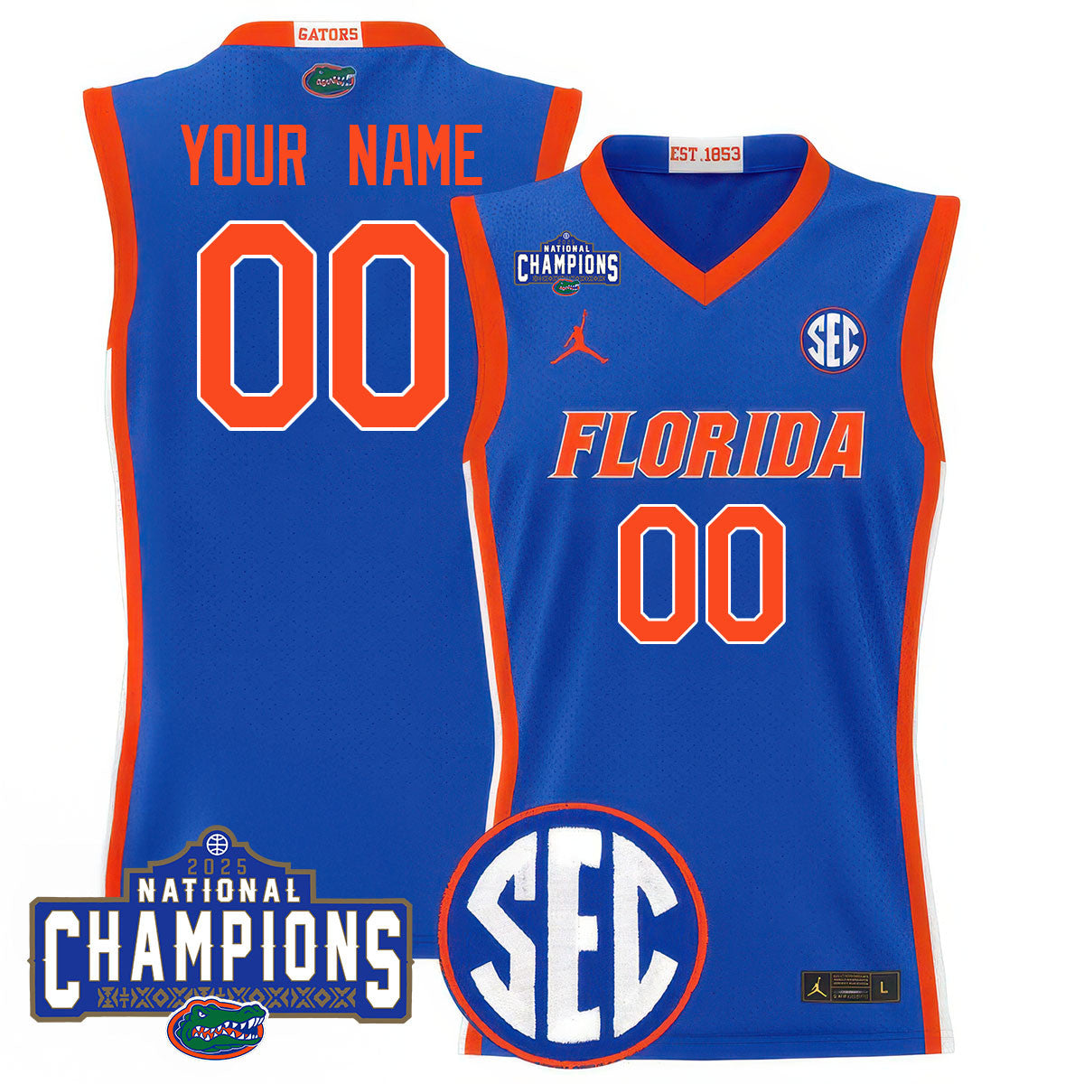 Custom Name/Gender UF 2025 National Champions Basketball Jersey N1 - Stitched product image 2, provided for visual reference
