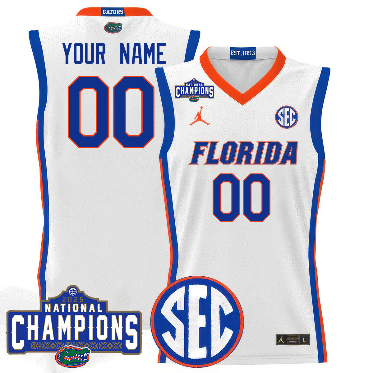 Custom Name/Gender UF 2025 National Champions Basketball Jersey N1 - Stitched product image 4, provided for visual reference